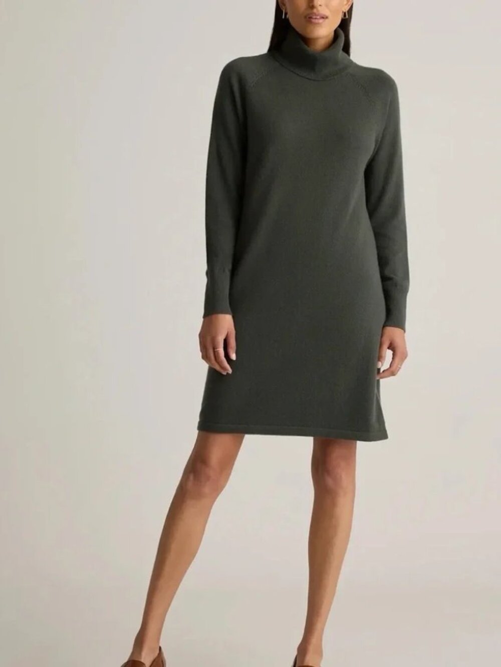NWT Quince 100% Mongolian Cashmere Turtleneck Sweater Dress Moss Green Size M
